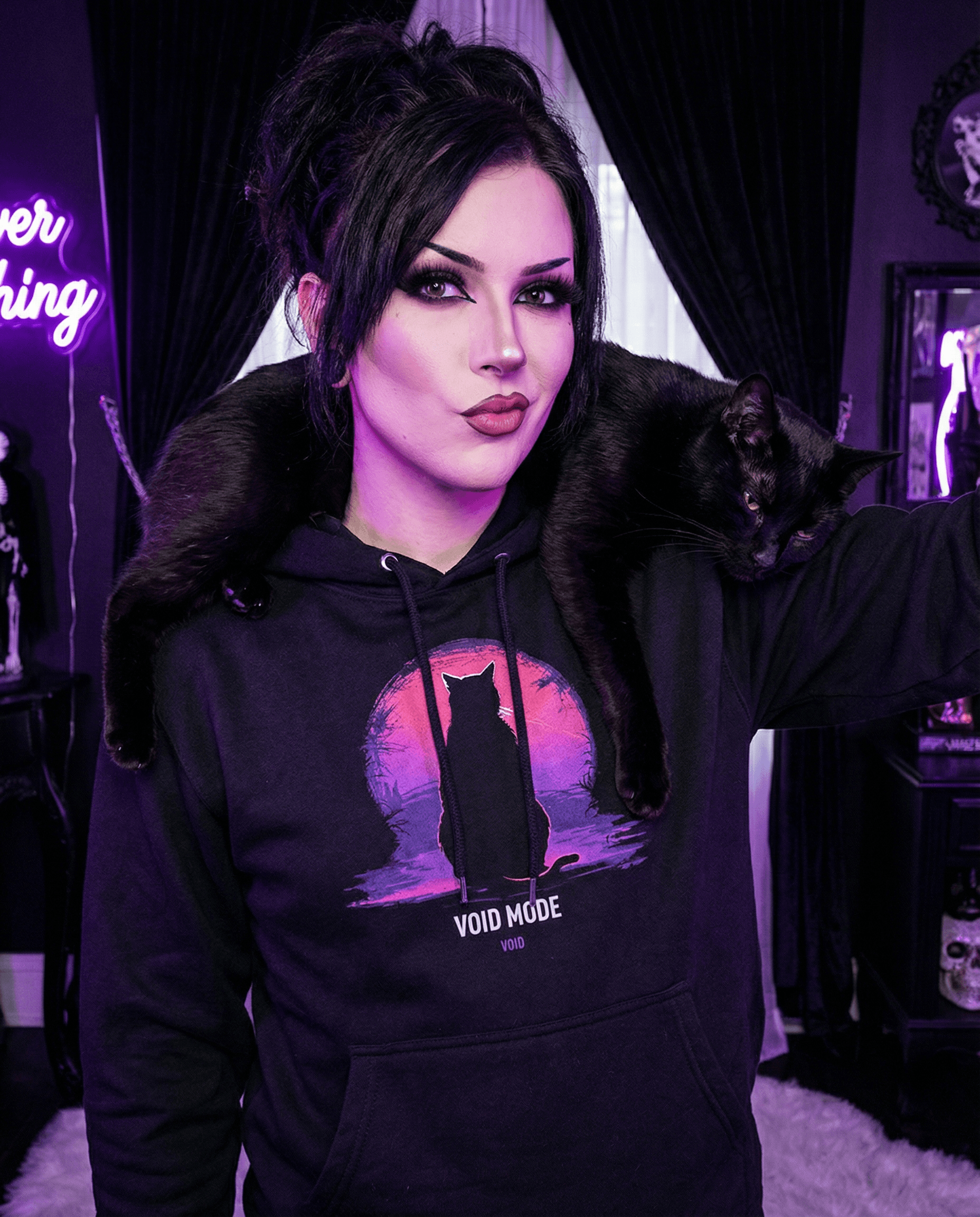 Void Mode hoodie - goth aesthetic with black cat